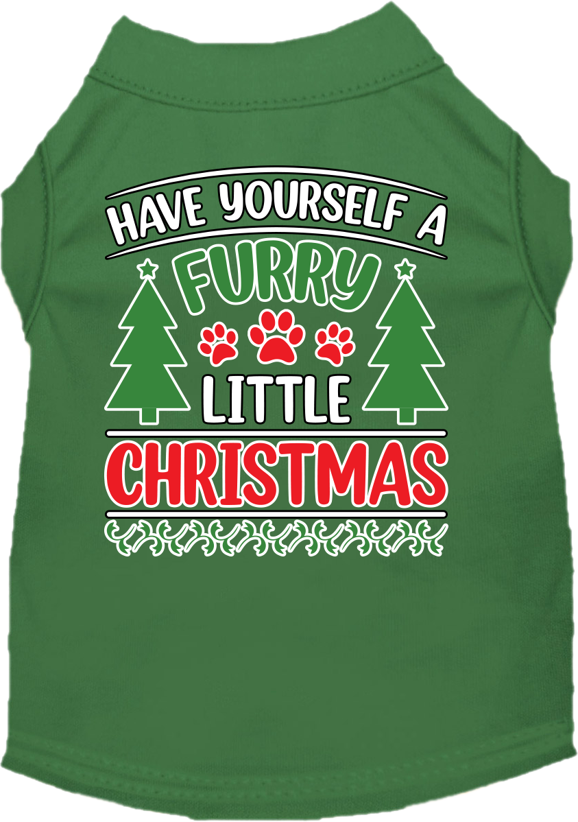 Furry Little Christmas Screen Print Dog Shirt Green Size XS